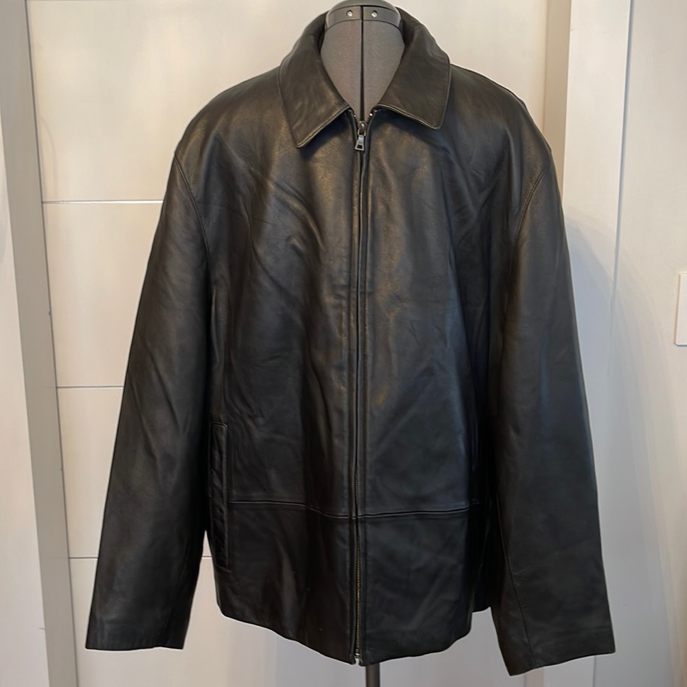 Alfani Black Buttery Soft Genuine Leather zip up Jacket sz XL